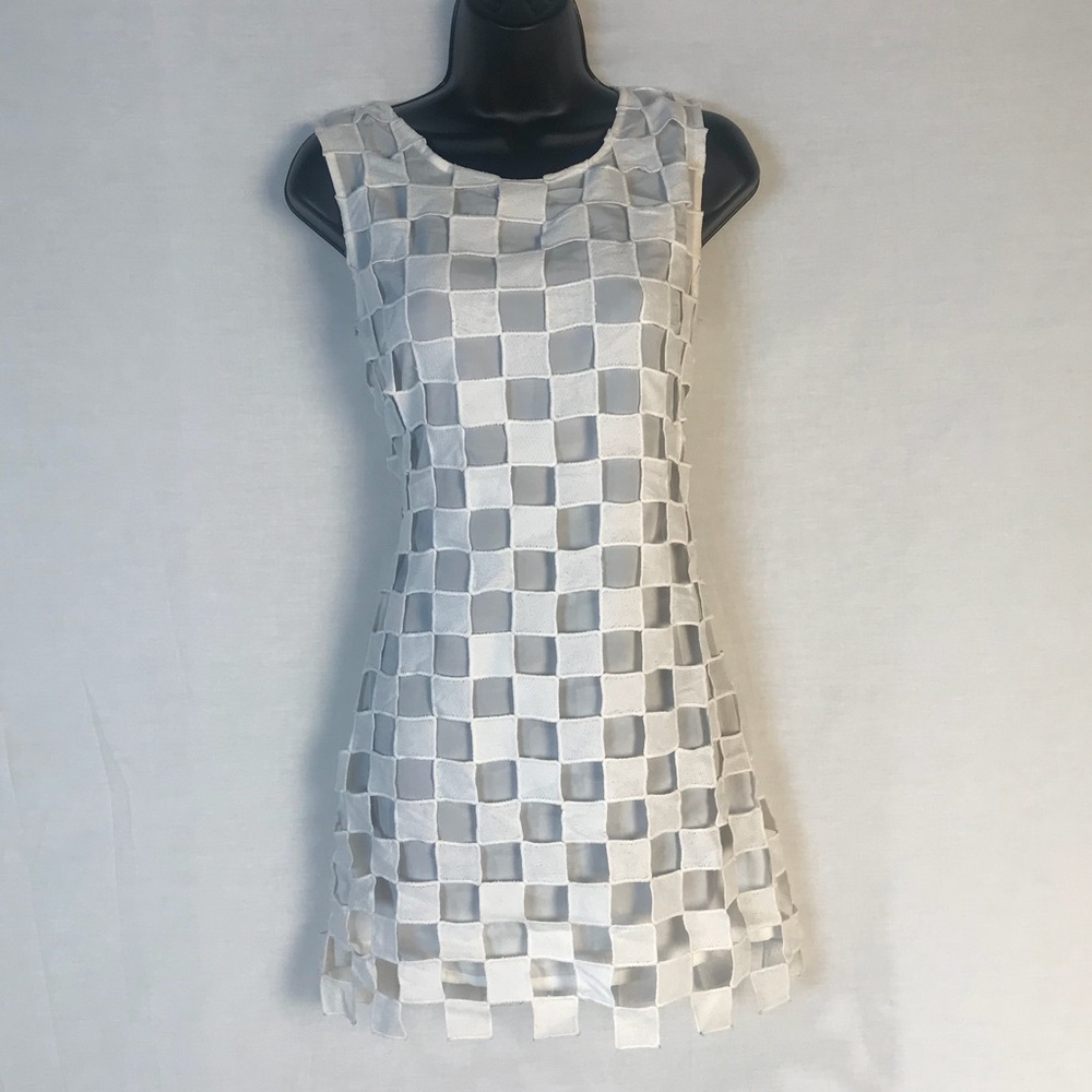 Nastygal Rehab Mod White checker overlay dress